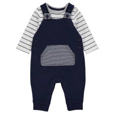 GX551: Baby Boys Navy Dungaree & Stripe Bodysuit Outfit  (0-18 months)